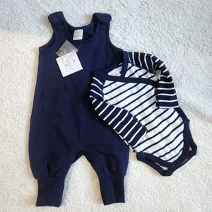 Hanna Andersson 2 piece body suit 3-6 months Blue Romper Onesie Organic Cotton